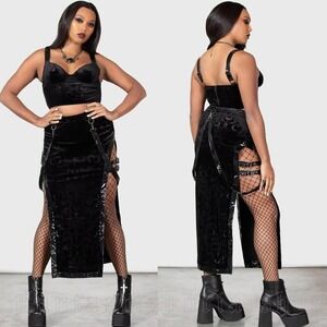 Killstar ice n fire maxi velvet skirt with long slide slits
